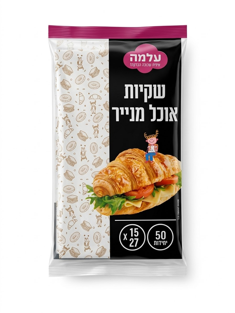 עלמה שקיות 15X27 אוכל מנייר 50 יח' 1/24