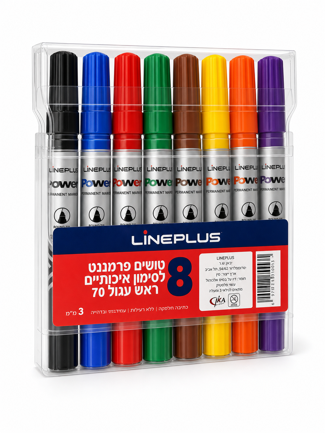 ליין פלוס סט טושים 70 עגול 8 צבעים 1/12