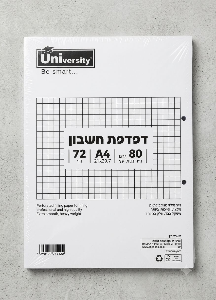 יוניברסיטי דפי דפדפת A4 חשבון 1/4